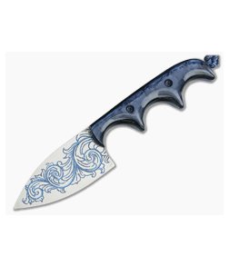 Alan Folts Custom Minimalist Drop Point Neck Knife Blue Pearl Kirinite Scroll Work Beta Titanium