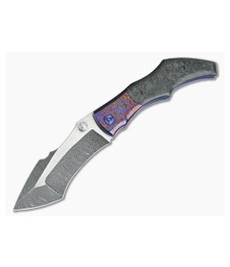 Alan Folts Curvo Folder Stainless Damascus Timascus Bolster Marbled Carbon Fiber