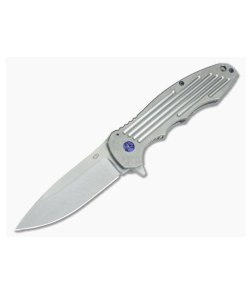 CJ Smith Custom Alpha Titanium Frame Lock Flipper Blue Hardware Tumbled CPM-154