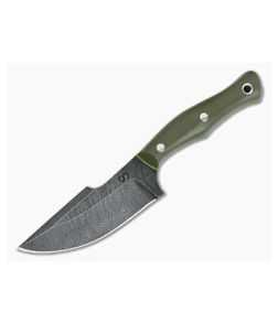 Olamic Cutlery Compact Hunter OD Green G10 HCVD Damascus Harpoon