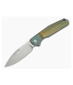 JE Made Combustion Slip Joint Bolstered Ray Milled Green Titanium w/ Clip CPM-3V