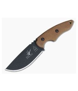 TOPS Knives 3 Pointer Black 1095 Tan Canvas Micarta EDC Hunter Neck Knife 3PR-02