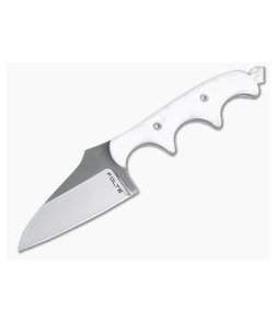 Alan Folts Custom Minimalist Modified Wharncliffe Neck Knife Polished Two-Tone CPM-154 White Kirinite Acrylic