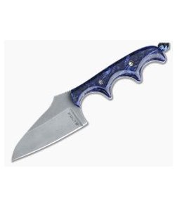 Alan Folts Custom Minimalist Modified Wharncliffe Neck Knife Tumbled CPM-154 Blue Kirinite Acrylic
