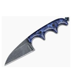 Alan Folts Custom Minimalist Wharncliffe Neck Knife Blue Pearl Kirinite Black Washed CPM154