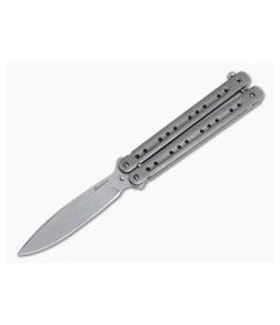 Craig Camerer Continuum Mid-Tech Balisong Distressed Channel Titanium Stonewashed CPM-154