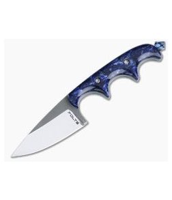 Alan Folts Custom Minimalist Drop Point Neck Knife Blue Pearl Kirinite Polished CPM154