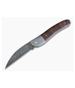 Chuck Hawes Custom Ironwood Wharncliffe Whittler Burl Pattern Damascus Blade