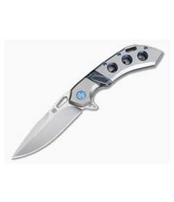 Olamic Cutlery Wayfarer 247 3-Hole Titanium Blue Mammoth Tooth Inlay Satin M390 Flipper