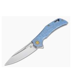 Olamic Cutlery Swish Flipper Blue Bronze Experimental Hand Textured Titanium Satin Elmax 4222