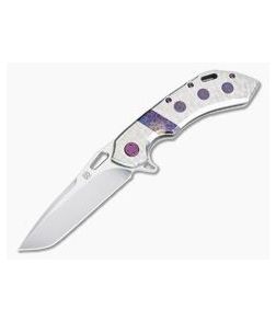 Olamic Cutlery Wayfarer One Off Tanto 247T Jeweled Titanium Dragonskin Inlays Satin M390 Flipper