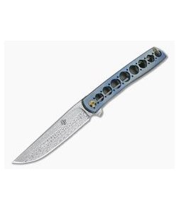 Brad Zinker Custom T FLF Clip Point Damasteel Blue Zirc Titanium Frame Lock Flipper