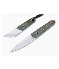 Sergey Rogovets Custom Green Micarta Kwaiken and Kiridashi Fixed Blade Knife Set 4253