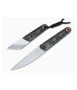 Sergey Rogovets Custom Black Micarta Kwaiken and Kiridashi Fixed Blade Knife Set 4254