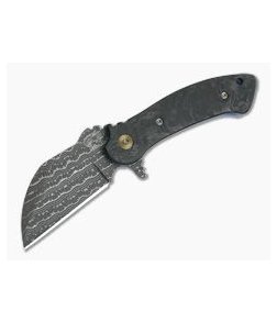 Grindhouse Knives TMAx #10 Nichols Iguana Damascus Marbled Carbon Fiber Blue Titanium Flipper