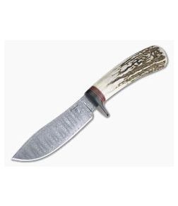 Camerer Knives Custom Nessmuk Hunter Damascus Stag Fixed Blade 4344
