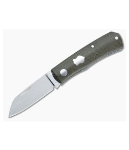 Sakman Knives Rhino Sheepsfoot Satin N690 Green Canvas Micarta Slip Joint Folder 4436