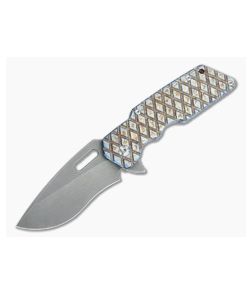 Attn2Detail Large Mark I Recurve Acid Washed S35VN Toxic Fish Net Milled Titanium Flipper 4464