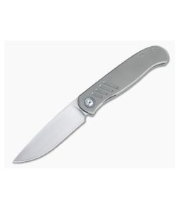 Burger Custom Atlas SFL Drop Point Satin Elmax Grooved Gray Titanium Frame Lock Front Flipper 4495