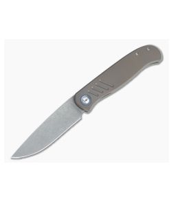 Burger Custom Atlas SFL Drop Point Acid Washed Elmax Grooved Bronze Titanium Frame Lock Front Flipper 4498