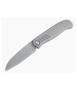 Burger Custom Atlas SFL Sheepsfoot Acid Washed Elmax Grooved Gray Titanium Frame Lock Front Flipper 4502