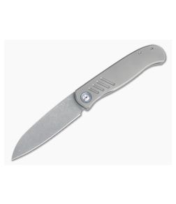 Burger Custom Atlas SFL Sheepsfoot Acid Washed Elmax Grooved Gray Titanium Frame Lock Front Flipper 4503