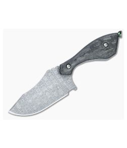 Otha Custom Klax Clip Point Carbon Lizard Damascus Shred Carbon Fiber Fixed Blade 4524