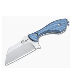 Otha Custom Klax Wharncliffe Satin AEB-L Blue Twill Carbon Fiber Fixed Blade 4526