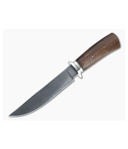 Bill Miller Custom Small Fighter Carbon Damascus Yarran Wood Fixed Blade 4533