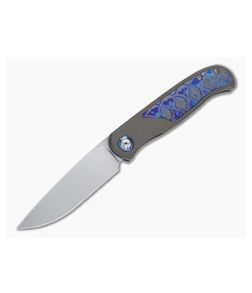 Burger Custom Atlas SFL Drop Point Satin M390 Black TiMascus Bronze Frame Lock Front Flipper 4560