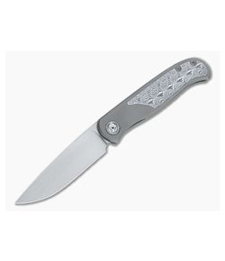 Burger Custom Atlas SFL Drop Point Satin M390 Damasteel Gray Frame Lock Front Flipper 4567