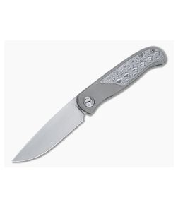 Burger Custom Atlas SFL Drop Point Satin M390 Damasteel Gray Frame Lock Front Flipper 4568