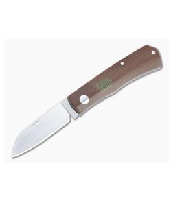 Sakman Knives Rhino Sheepsfoot Satin N690 Natural Micarta Green Shield Slip Joint Folder 4584
