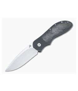 JD Van Deventer Custom EDC Front Flipper Drop Point Marbled Carbon Fiber Bolster Lock 4596