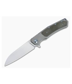 Burger Custom Sierra Satin Elmax Green Linen Micarta Titanium Frame Lock Flipper 4689