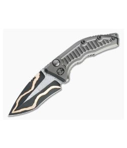 Heretic Custom Medusa Recurve Bakers Forge Damascus Frag DLC Titanium Automatic Knife 4731