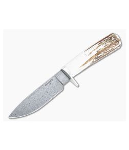 Camerer Knives Drop Point Hunter Damascus Stag Custom Fixed Blade 4761