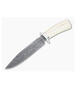 Bill Miller Custom Fighter Large Carbon Damascus Walrus Ivory Fixed Blade 4763