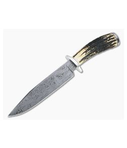 Bill Miller Custom Fighter Carbon Damascus Sambar Stag Fixed Blade 4764