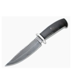 Bill Miller Custom Fighter Carbon Damascus African Blackwood Fixed Blade 4765