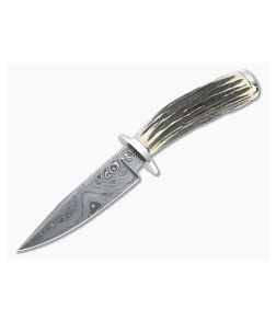 Bill Miller Custom Fighter Small Carbon Damascus Sambar Stag Fixed Blade 4766