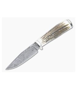 Bill Miller Custom Clip Point Hunter Carbon Damascus Sambar Stag Fixed Blade 4767