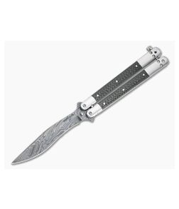 Craig Camerer Custom Balisong Recurve Damascus Carbon Fiber Butterfly Knife 4784