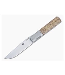 Brad Zinker Urban Barlow 3.5 Front Flipper Maple Burl Handles Ti Bolsters CPM-154 Drop Point Blade 4885