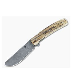 Brad Zinker Bartlow Skinner Flipper Mammoth Ivory Handles Vegas Forge Fireball Damascus Blade 4886