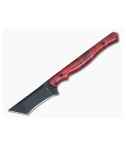 Alan Folts Custom Scrap Neck Knife Red Acrylic Handles Black Elmax Tanto Blade 4914