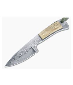 Bill Miller Custom Fixed Blade Necker Mammoth Ivory Handle Damascus Drop Point Blade 4916