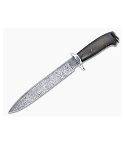 Bill Miller Custom Fixed Blade Fighter Rag Micarta Handle Damascus Drop Point Blade 4923