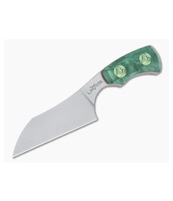 Lhotak Designs Neck Knife Green Box Elder Burl Wood with Red G10 Liner ATI 425 Wharncliffe Blade 4945