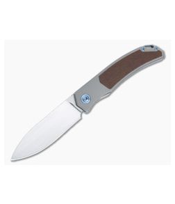 Burger Custom Urban XL Front Flipper Titanium Brown Micarta Inlay Blue Hardware Satin M390 Spear Point 4957